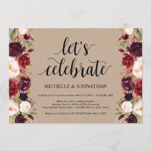 Burgunder Floral Elopement-Rezeption Kraft-Einladu Einladung