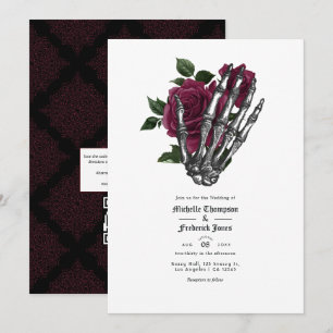 Burgunder Floral Gothic Hochzeits-QR-Code-Einladun Einladung