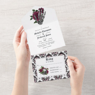 Burgunder Floral Gotische Hochzeit All In One Einladung