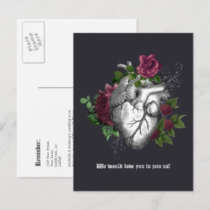 Burgunder Floral Gotische Hochzeits-Erinnerung Postkarte