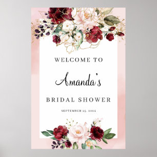Burgunder Floral Hochzeitsdusche Willkommensposter Poster