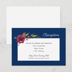 Burgunder Floral Navy Blau Hochzeitsempfang Einladung