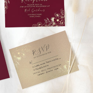 Burgunder Floral Roségoldene Hochzeit  RSVP Karte