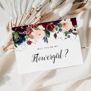Burgunder Floral Wirst du meine Blumenmädchen Kart Einladungspostkarte