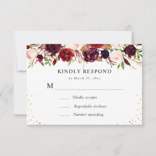 Burgunder Florale Antwortkarte RSVP Karte