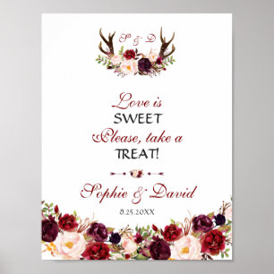Burgunder Florale Geweih Liebe ist süß Nimm einen  Poster