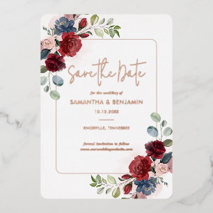 Burgunder Florale Grünzeug Hochzeitseinladung Rose Folieneinladung