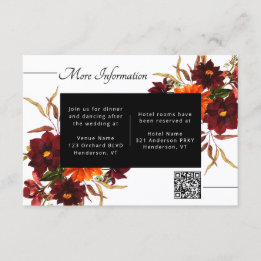 Burgunder Florale Herbst-Hochzeitsdetails QR-Code Begleitkarte