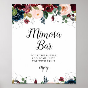 Burgunder Florale Hochzeitsdusche Mimosa-Bar-Schil Poster
