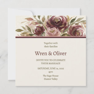 Burgunder Florale Kopfzeile Hochzeit Einladung
