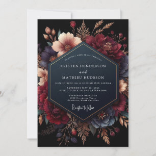 Burgunder Florale Üppige Romantische Hochzeit Einladung