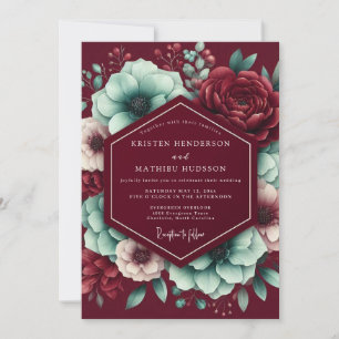 Burgunder Florale Verzauberung Hochzeit Einladung