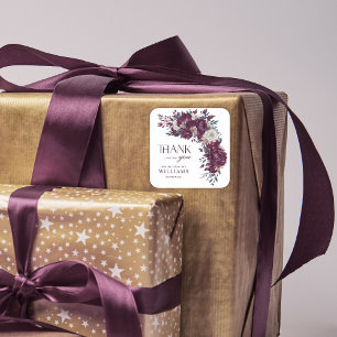 Burgunder Floraler Brautabschied Dankeschön Quadratischer Aufkleber