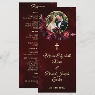 Burgunder Florales Katholisches Hochzeitsprogramm Programm