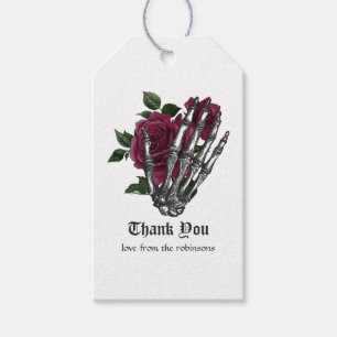 Burgunder Florales Skelett Hand Gotische Hochzeit Geschenkanhänger