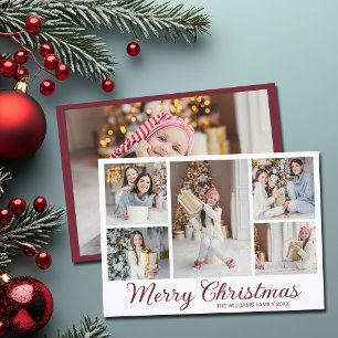 Burgunder Frohe Weihnachten Familienfoto-Collage