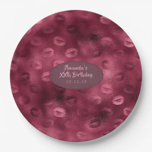 Burgunder Glam Folie Glitter Lippen Pappteller