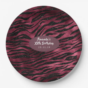 Burgunder Glam Folie Glitter Tigerstreifen Pappteller