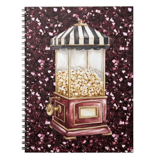 Burgunder Glitter Popcorn Zirkus Notizblock (Vorderseite)