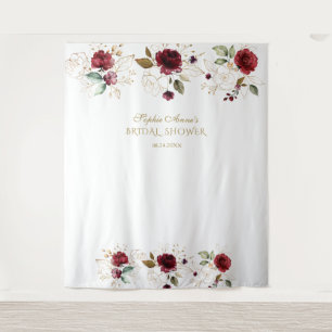 Burgunder-Gold-Blumen-Hochzeitsdusche-Fotoautomat Wandteppich