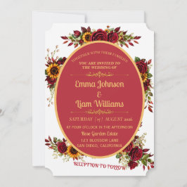 Burgunder-Gold-Blumen-Hochzeitseinladung Einladung