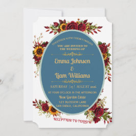 Burgunder-Gold-Blumen-Hochzeitseinladung Einladung