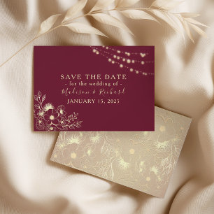 Burgunder-Gold-Blumen-Save-the-Date-Karte Save The Date