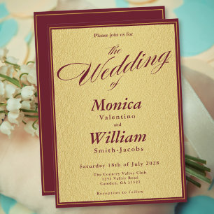 Burgunder-Gold-elegante-Script-Hochzeit Einladung