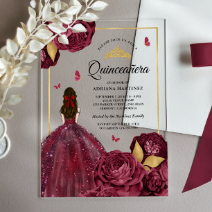 Burgunder Gold Florales Kleid Schmetterling Quince Acryleinladungen
