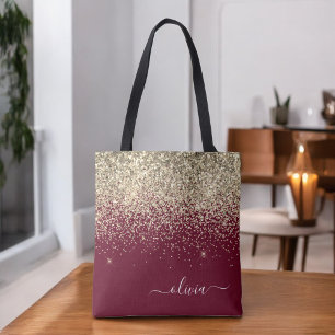 Burgunder Gold Glitter Mädchen Monogramm Glamour Tasche