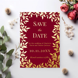 Burgunder-Gold-Hochzeit Save the Date Folienkarte Folieneinladung