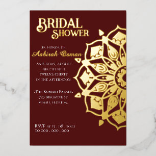 Burgunder-Gold-Inder-Henna-Mandala-Brautparty Folieneinladung