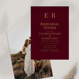 Burgunder Gold Monogram Probedinner-Einladung Einladung