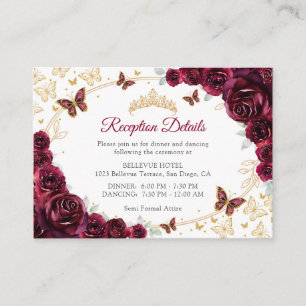 Burgunder Gold Quinceanera-Empfangsdetails Begleitkarte