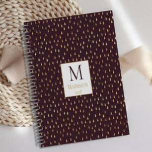 Burgunder Gold Regentropfen Modern Trendy Monogram Planer