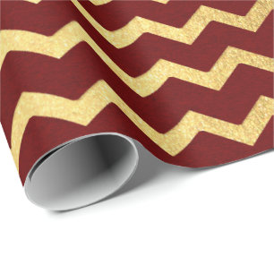 Burgunder-Gold Stripes Linien im Zickzack Geschenkpapier