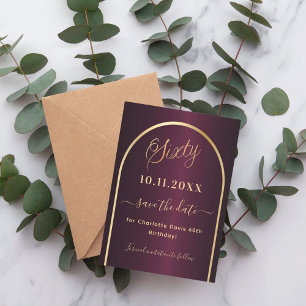 Burgunder Goldbogen 60. Geburtstag Save The Date