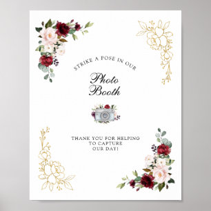 Burgunder Goldfolie Fotobox Hochzeitsschild Poster
