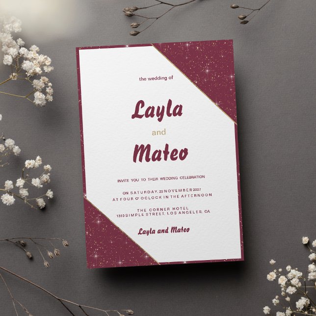 Burgunder Goldherz Glitzer Hochzeit Einladung (Burgundy gold heart sparkle glitter Wedding )