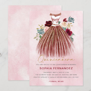 Burgunder Goldmedaille Glitzer Blumenkleid Quincea Einladung