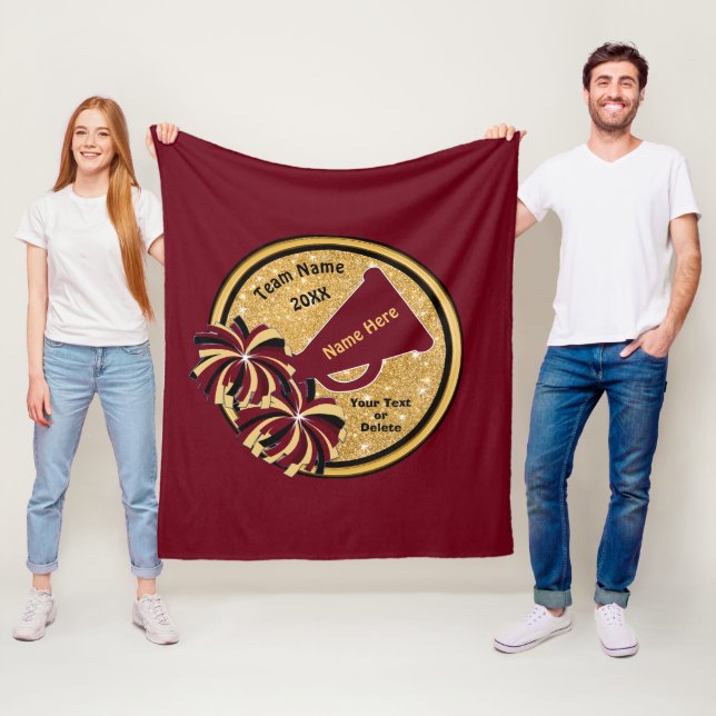 Burgunder-Goldschwarz-personalisierter Fleecedecke (Beispiel)