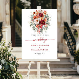 Burgunder Herbst-Blumen-Boho-Eukalyptus-Hochzeitss Poster