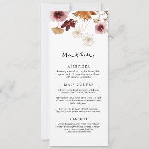 Burgunder Herbst Boho Blumen Hochzeitsmenükarte Einladung