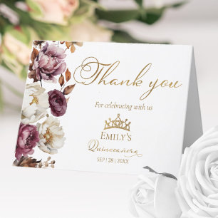 Burgunder Herbst Floral Herbst Quinceanera Dankeskarte
