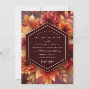 Burgunder-Herbstblüten-Hochzeit Einladung