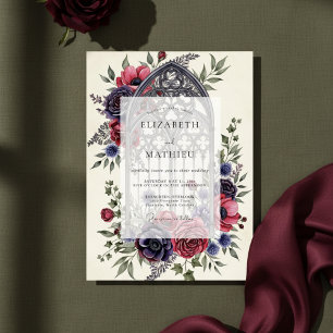 Burgunder Hochgotische Kathedralen-Hochzeit Einladung