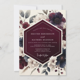 Burgunder Hochzeit im herbstlichen Dramatik-Stil Einladung