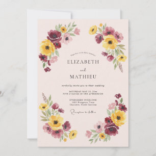 Burgunder Hochzeit mit floraler Laune Einladung