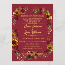 Burgunder Hochzeitseinladung mit Blumenmotiv