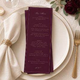 Burgunder Hochzeitsmenükarte | Formelle Rezeption Menükarte
